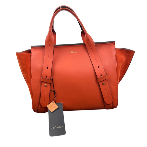 Escada Tropical Orange Leather Suede  Adjustable Strap W Padlock Women Tote Sz M