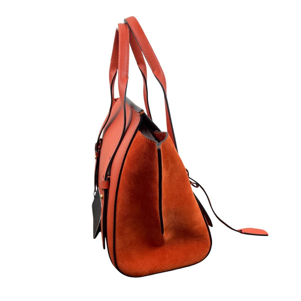 Escada Tropical Orange Leather Suede  Adjustable Strap W Padlock Women Tote Sz M