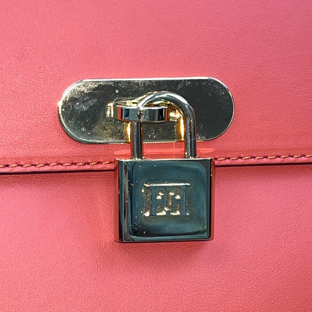 Escada Tropical Orange Leather Suede  Adjustable Strap W Padlock Women Tote Sz M