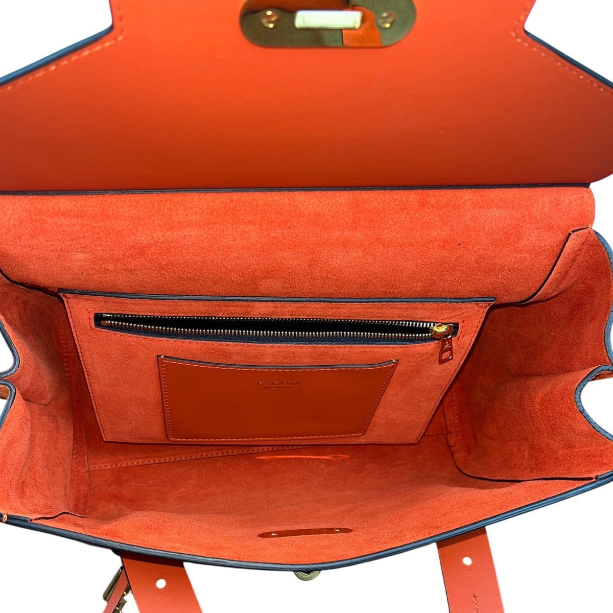 Escada Tropical Orange Leather Suede  Adjustable Strap W Padlock Women Tote Sz M