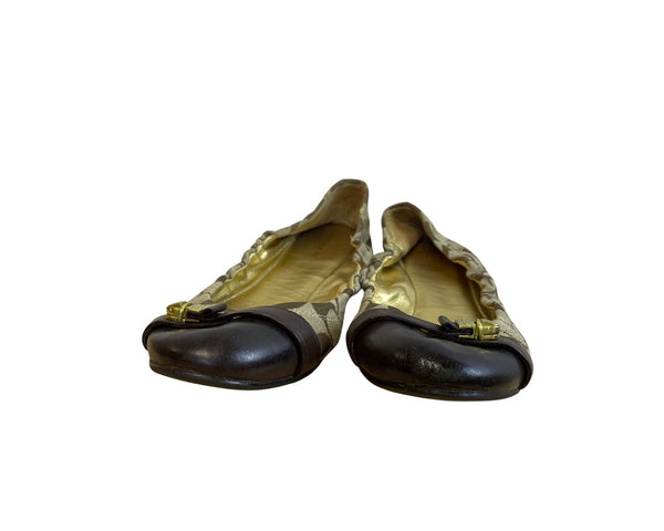 Coach Womens Brown Signature Print Flats Leather Accent Size Unknown