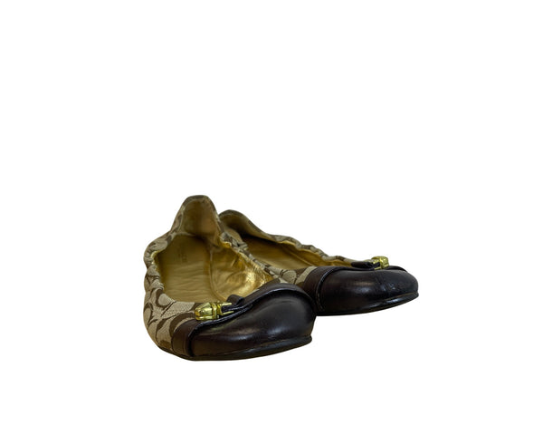 Coach Womens Brown Signature Print Flats Leather Accent Size Unknown