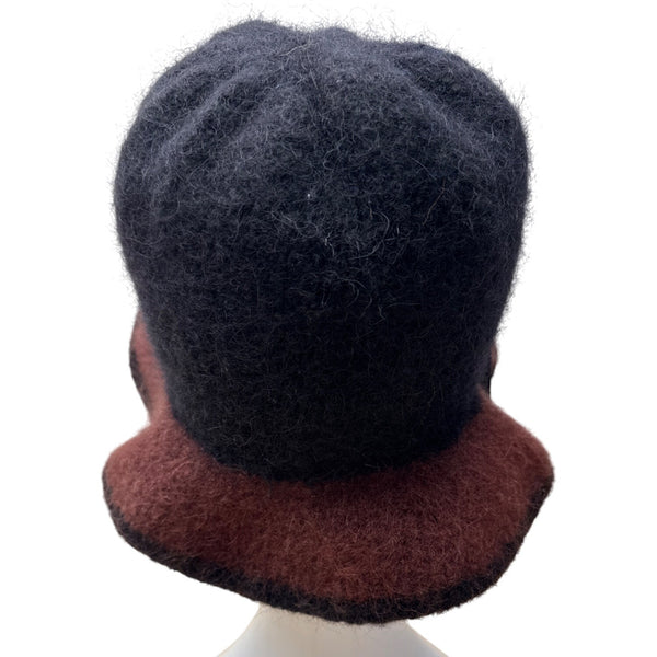 Handmade Susan Salomon Black & Rust Wool Felt Cloche Hat