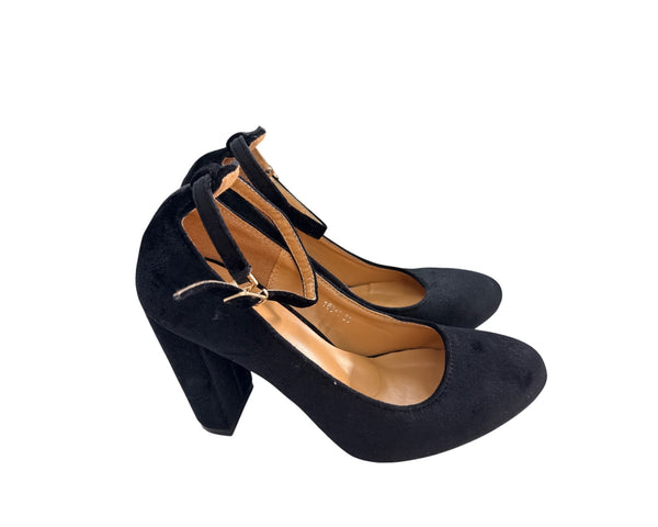Black Velvet Womens High Heel Mary Jane Pumps Size 39 Comfortable Stylish Design
