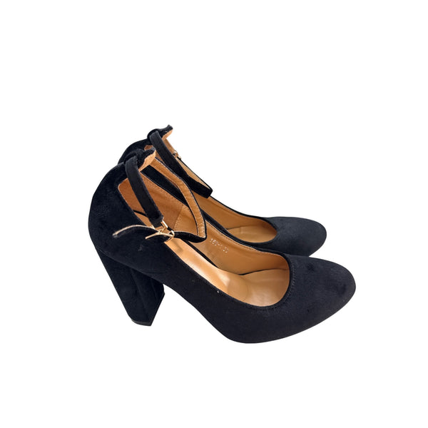 Black Velvet Womens High Heel Mary Jane Pumps Size 39 Comfortable Stylish Design