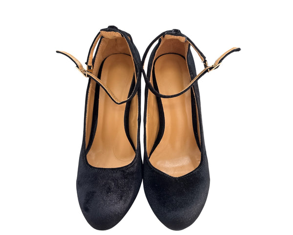 Black Velvet Womens High Heel Mary Jane Pumps Size 39 Comfortable Stylish Design