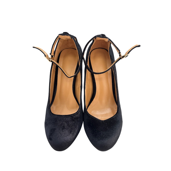 Black Velvet Womens High Heel Mary Jane Pumps Size 39 Comfortable Stylish Design