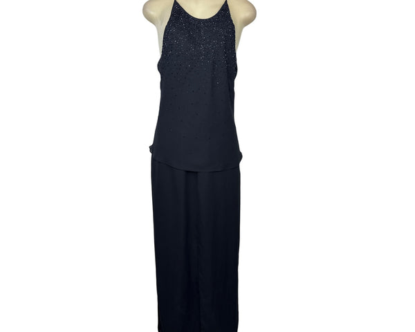 Chelsea Nites Women's Black Sleeveless Beaded Jumpsuit With Back Zipper Size 14