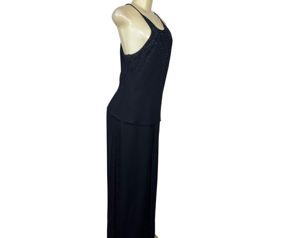 Chelsea Nites Women's Black Sleeveless Beaded Jumpsuit With Back Zipper Size 14
