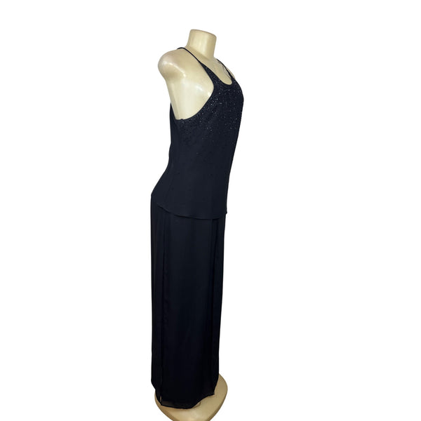 Chelsea Nites Women's Black Sleeveless Beaded Jumpsuit With Back Zipper Size 14