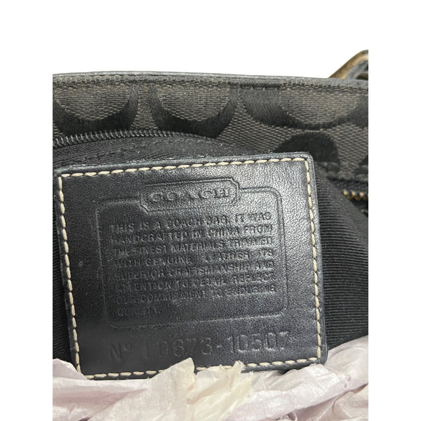 Coach Womens Black Canvas Satchel Bag Gold Hardware Leather Trim Medium Size Stylish