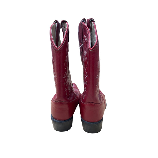Old West Girls Red Leather Embroidered Cowboy Boots Size 1D Classic Western Style