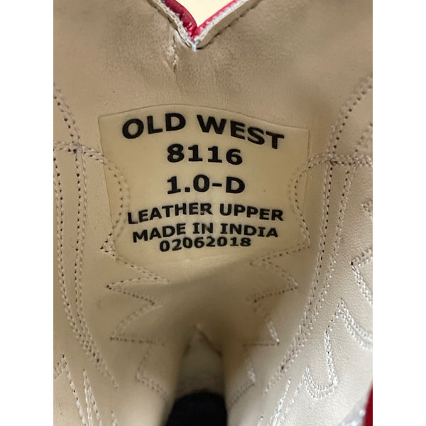 Old West Girls Red Leather Embroidered Cowboy Boots Size 1D Classic Western Style