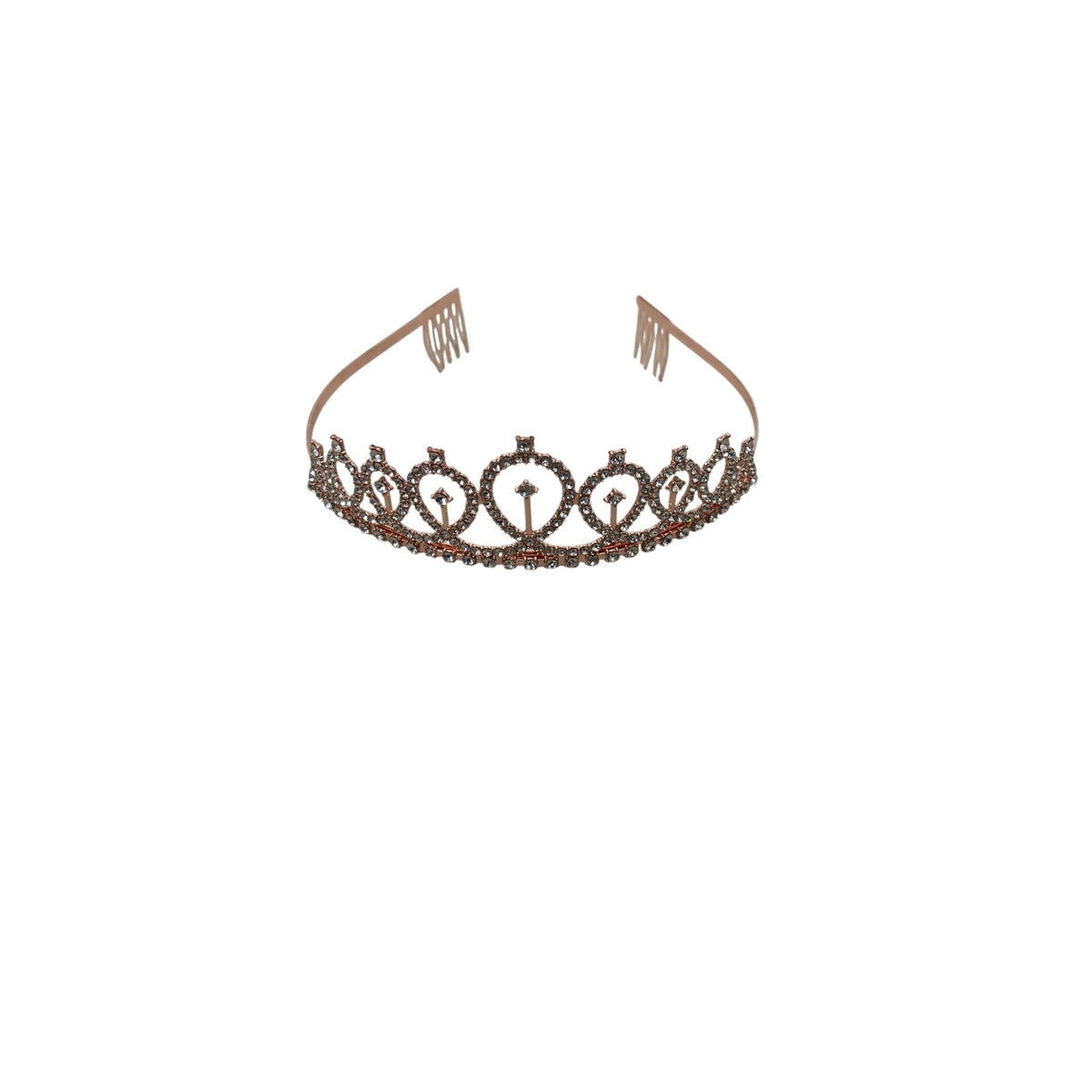 Rose Gold Tone Metal Rhinestone Tiara With Heart Design Elegant Hair Accessory OS
