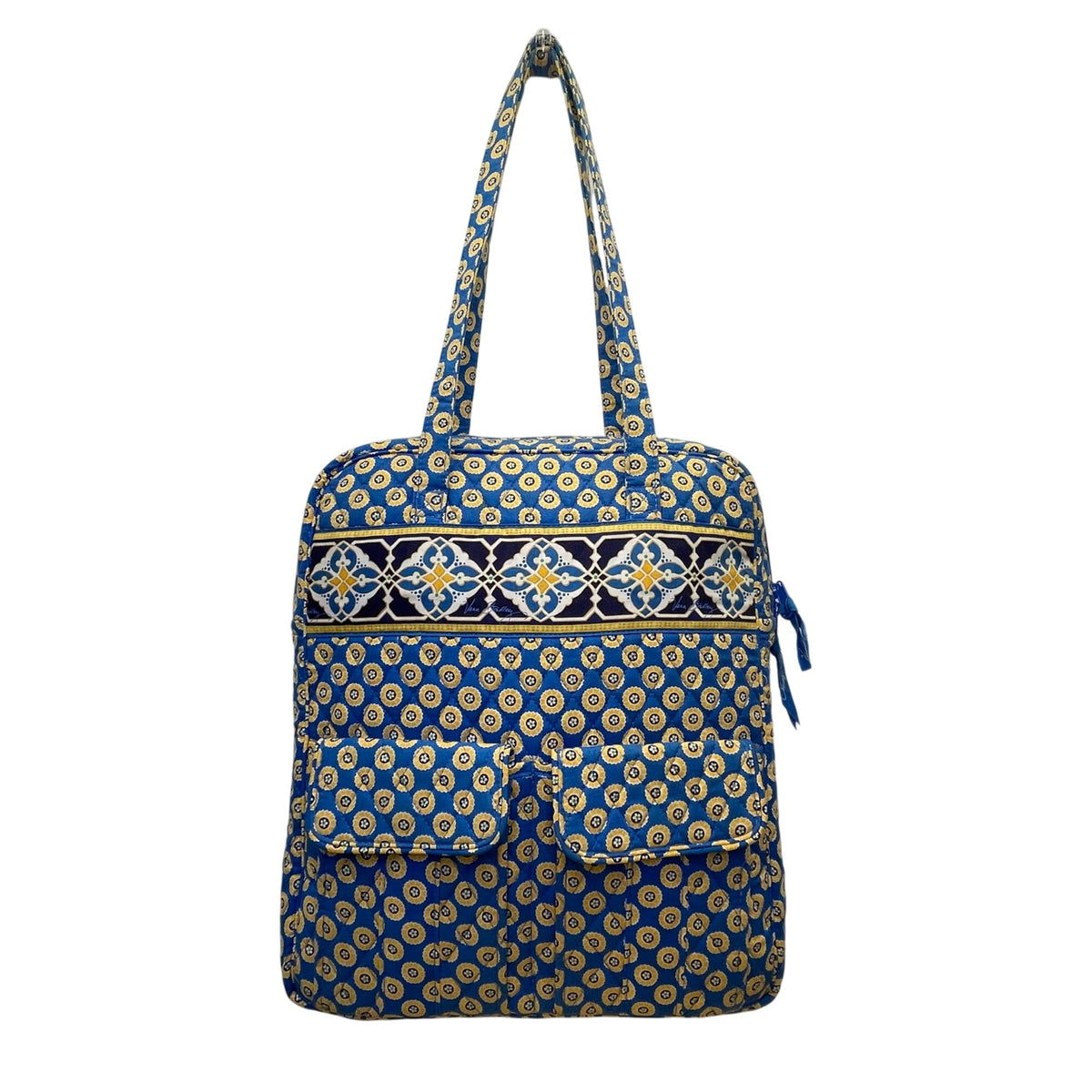 Vera Bradley Blue & Yellow Patterned Quilted Zip Closure & Pockets Shoulder Bag