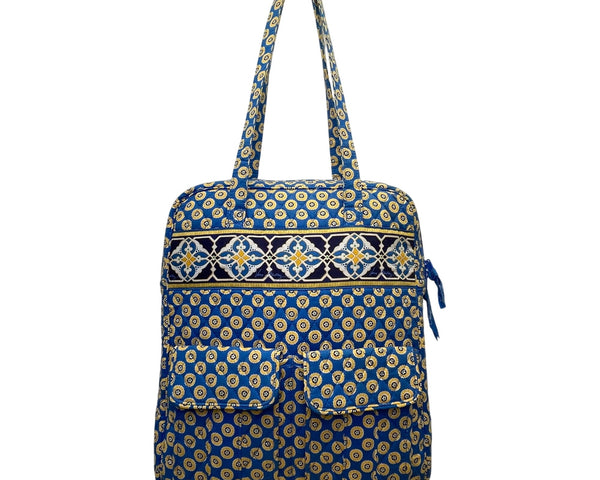 Vera Bradley Blue & Yellow Patterned Quilted Zip Closure & Pockets Shoulder Bag