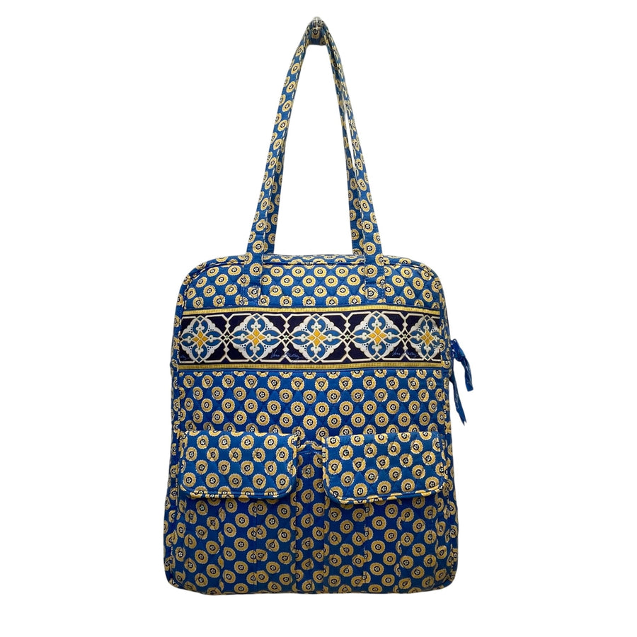 Vera Bradley Blue & Yellow Patterned Quilted Zip Closure & Pockets Shoulder Bag