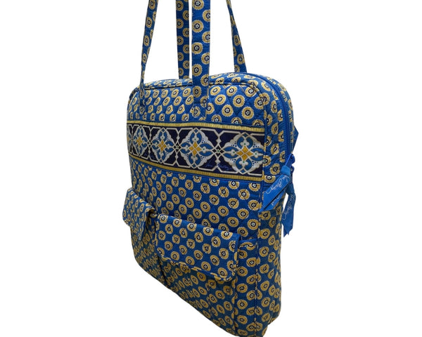Vera Bradley Blue & Yellow Patterned Quilted Zip Closure & Pockets Shoulder Bag