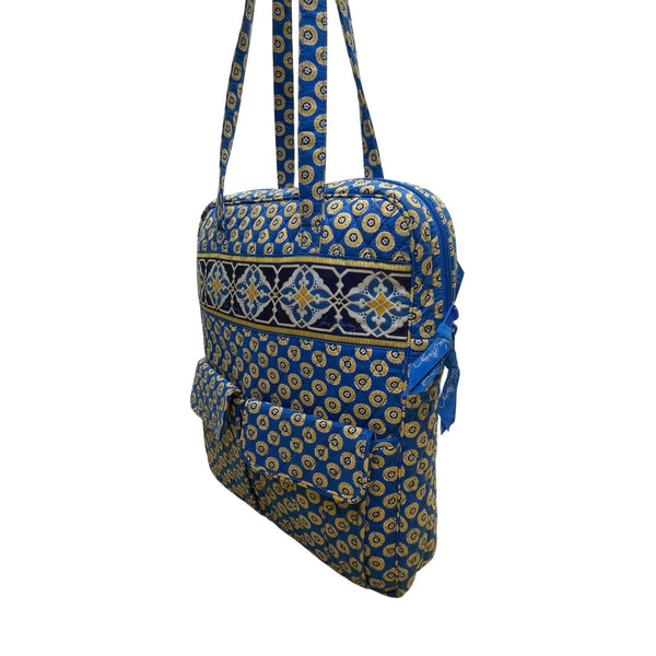 Vera Bradley Blue & Yellow Patterned Quilted Zip Closure & Pockets Shoulder Bag