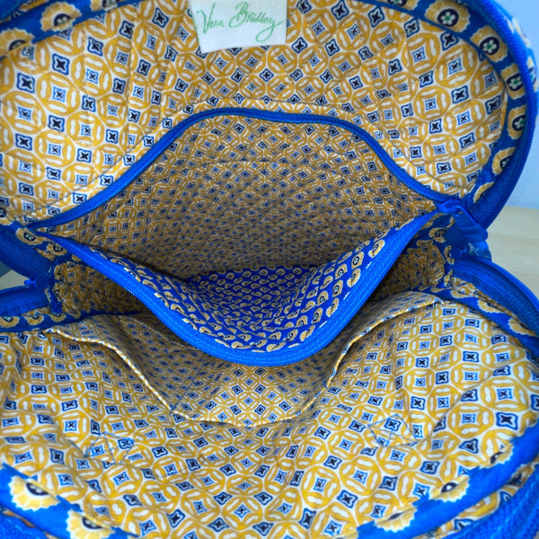 Vera Bradley Blue & Yellow Patterned Quilted Zip Closure & Pockets Shoulder Bag