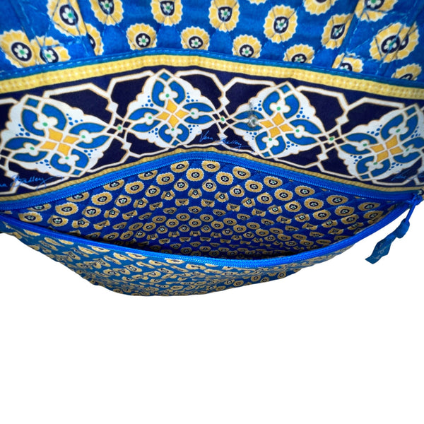 Vera Bradley Blue & Yellow Patterned Quilted Zip Closure & Pockets Shoulder Bag