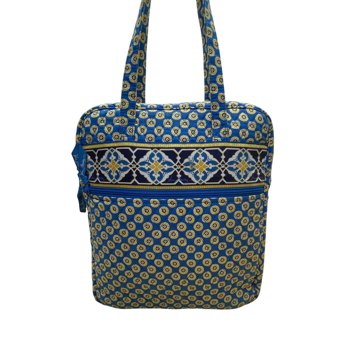 Vera Bradley Blue & Yellow Patterned Quilted Zip Closure & Pockets Shoulder Bag