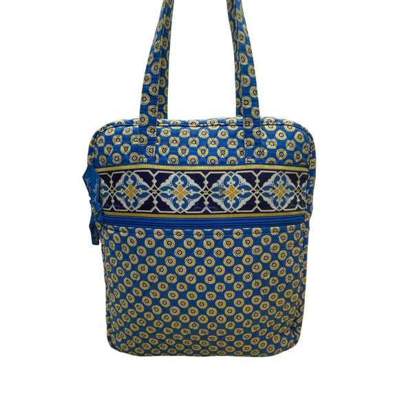Vera Bradley Blue & Yellow Patterned Quilted Zip Closure & Pockets Shoulder Bag