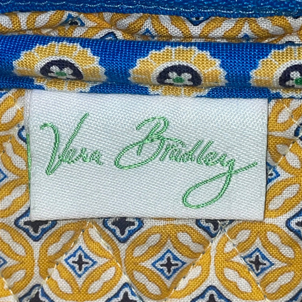 Vera Bradley Blue & Yellow Patterned Quilted Zip Closure & Pockets Shoulder Bag