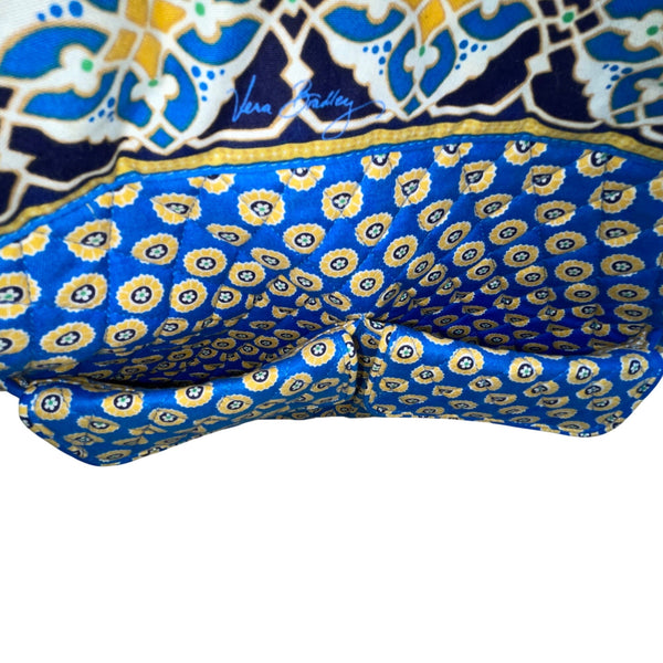 Vera Bradley Blue & Yellow Patterned Quilted Zip Closure & Pockets Shoulder Bag