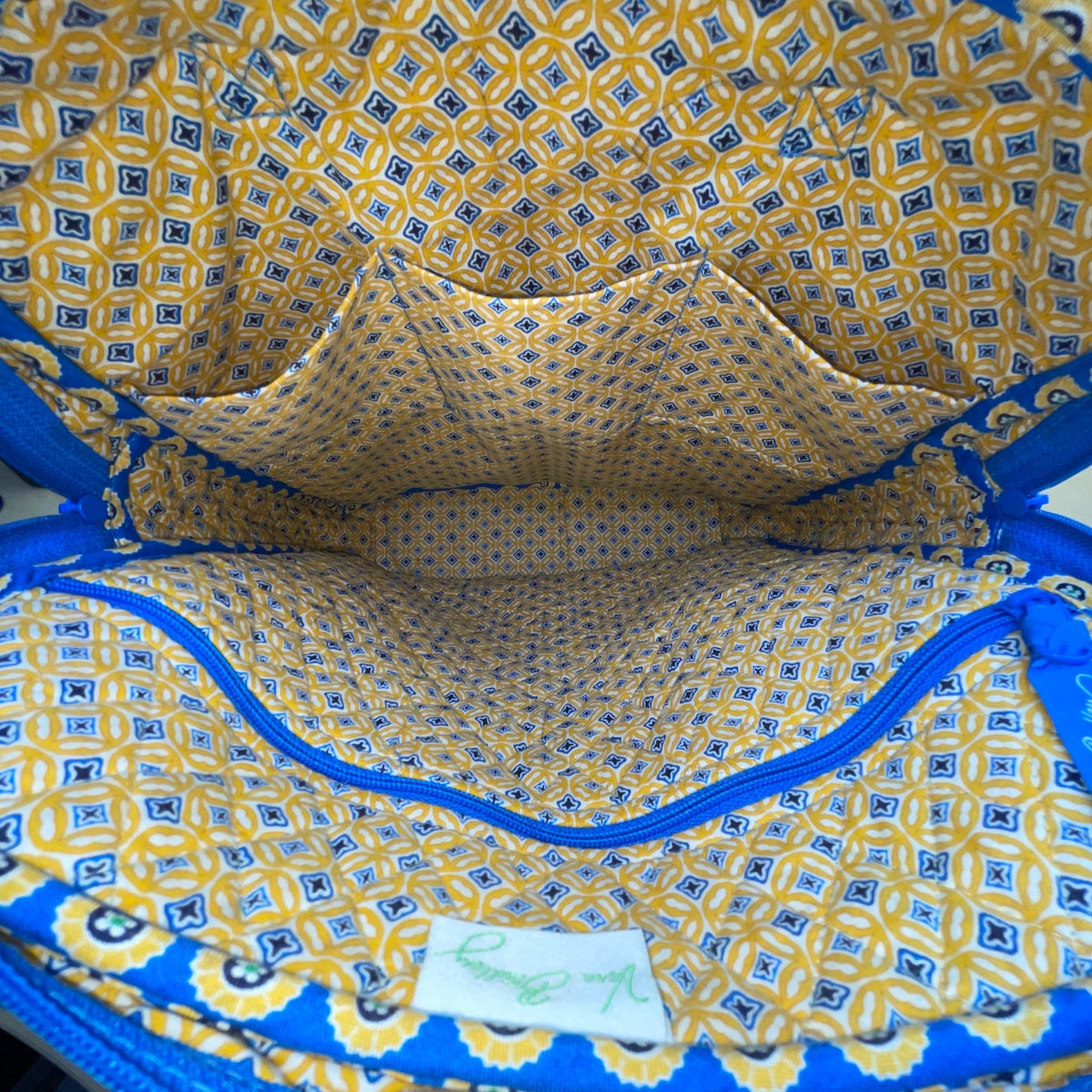 Vera Bradley Blue & Yellow Patterned Quilted Zip Closure & Pockets Shoulder Bag