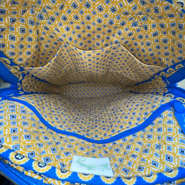 Vera Bradley Blue & Yellow Patterned Quilted Zip Closure & Pockets Shoulder Bag