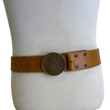 Vintage 1937 Mickey Mouse Brown Leather Belt With Metal Buckle