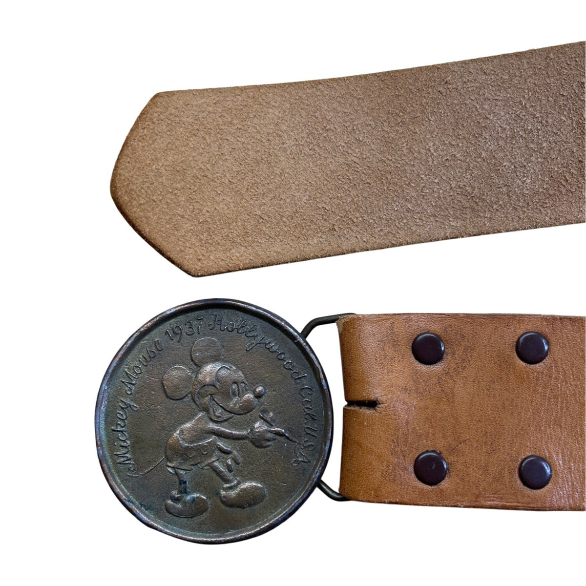Vintage 1937 Mickey Mouse Brown Leather Belt With Metal Buckle
