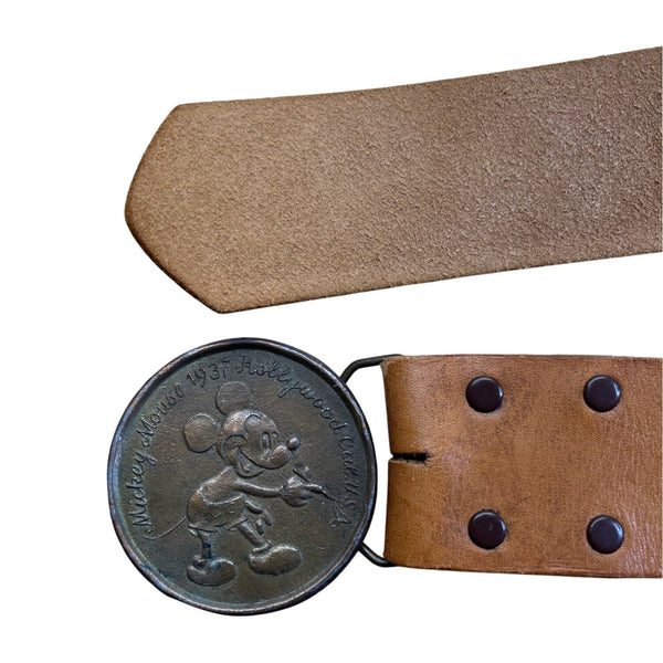 Vintage 1937 Mickey Mouse Brown Leather Belt With Metal Buckle