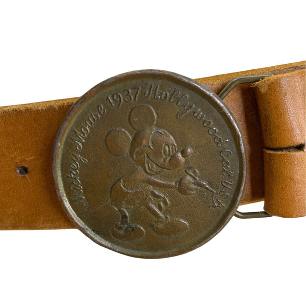Vintage 1937 Mickey Mouse Brown Leather Belt With Metal Buckle
