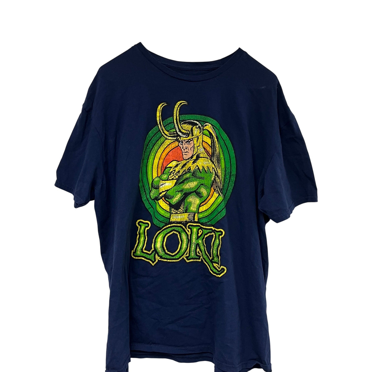 Marvel Mens Navy Blue Cotton Loki Graphic T-Shirt Size 2X Casual Crewneck Comic Design