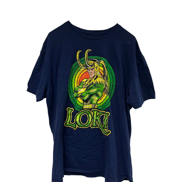 Marvel Mens Navy Blue Cotton Loki Graphic T-Shirt Size 2X Casual Crewneck Comic Design