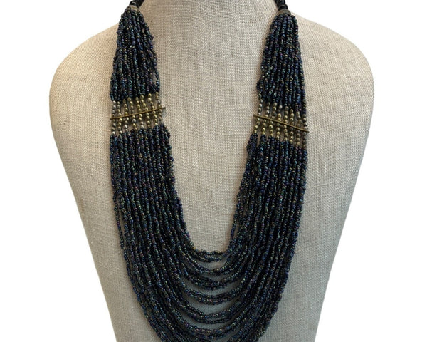 Vintage Egyptian Muti-strand Bib with Iridescent Beads Necklace - 24in