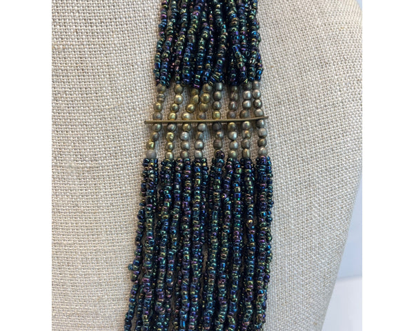 Vintage Egyptian Muti-strand Bib with Iridescent Beads Necklace - 24in