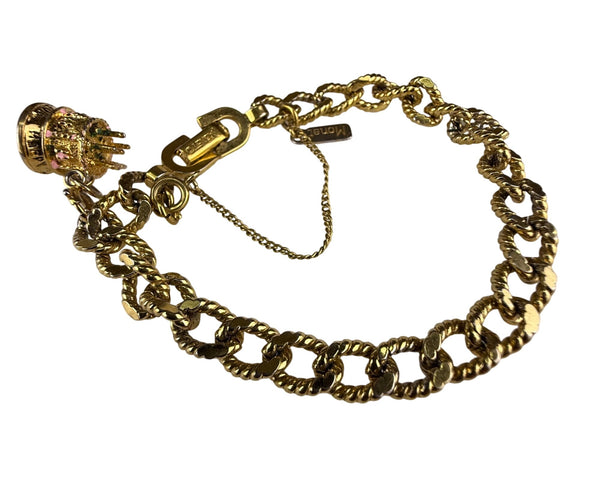 Monet Womens Gold Tone Chain Bracelet With Enamel Cake Charm Vintage