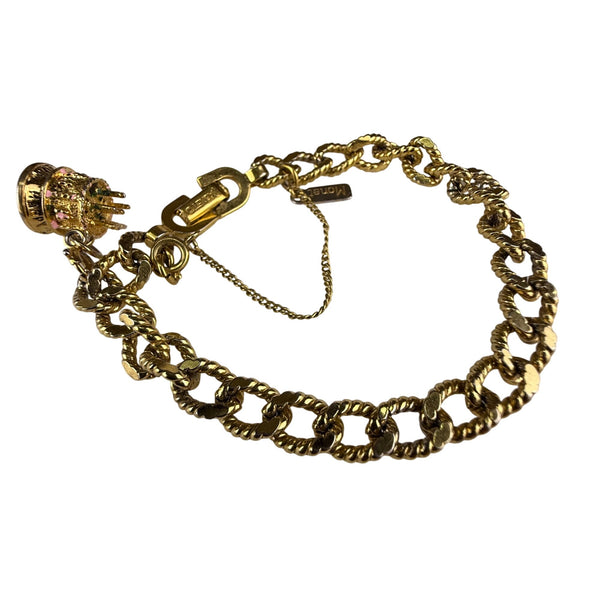 Monet Womens Gold Tone Chain Bracelet With Enamel Cake Charm Vintage