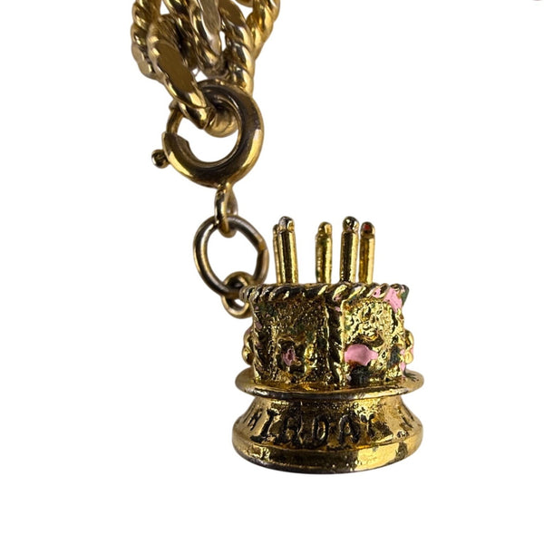 Monet Womens Gold Tone Chain Bracelet With Enamel Cake Charm Vintage