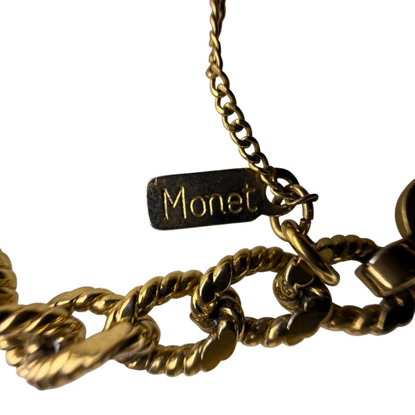 Monet Womens Gold Tone Chain Bracelet With Enamel Cake Charm Vintage