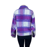 SO Women Pink and Purple Plaid Long Sleeve Cropped Shirt Jacket Sz M