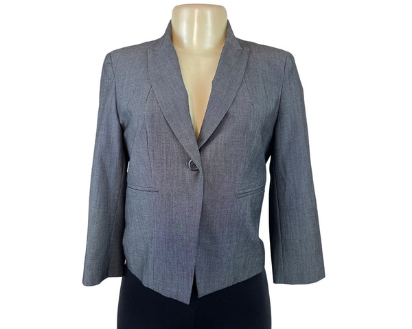 Calvin Klein Women’s Gray Cropped Blazer Jacket Sleeves Classic Fit Size 2 3/4