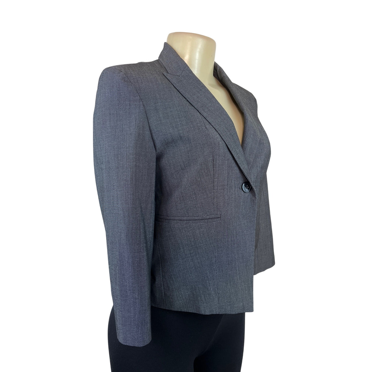 Calvin Klein Women’s Gray Cropped Blazer Jacket Sleeves Classic Fit Size 2 3/4
