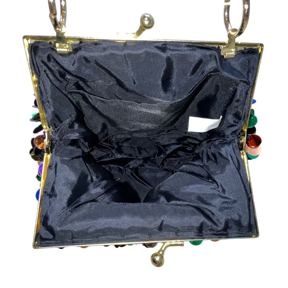 Black Sequin Chain Handle Purse Party Evening Bag With Gold-Tone Accents Small