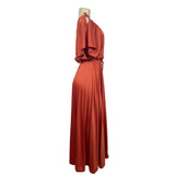 Vintage Style Rust Orange Maxi Dress With Belt & Flutter Sleeves S/M