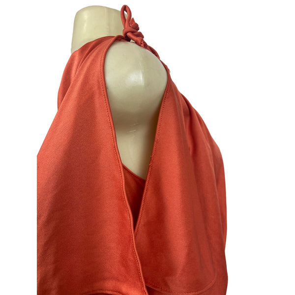 Vintage Style Rust Orange Maxi Dress With Belt & Flutter Sleeves S/M