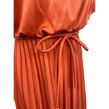 Vintage Style Rust Orange Maxi Dress With Belt & Flutter Sleeves S/M